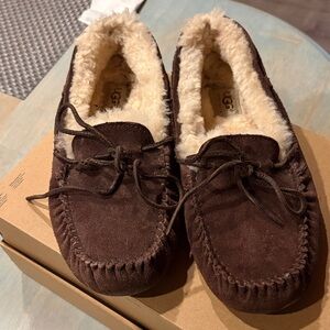 UGG Brown Suede Slippers with Cream Lining